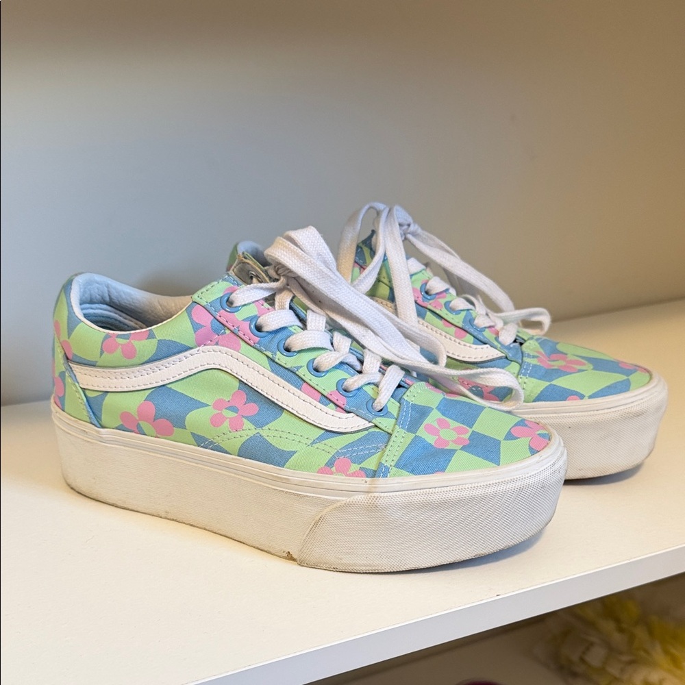 Vans Platform Sneakers in Mint Green, Pastel Blue & Pink Floral